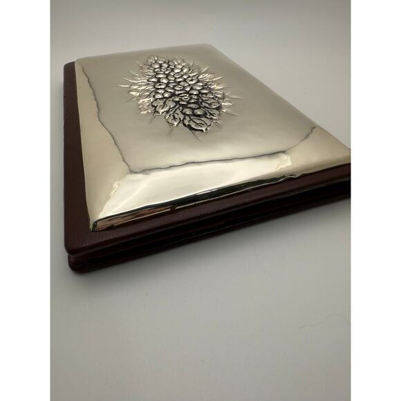 Vintage Sterling Silver Front Leather Bound Address Book Argento 925 (125) - Picture 10 of 11